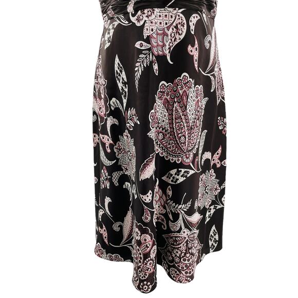 Ann Taylor Brown Silk Floral Sleeveless V-neck Fit & Flare Dress Women Sz 8 - Picture 4 of 14